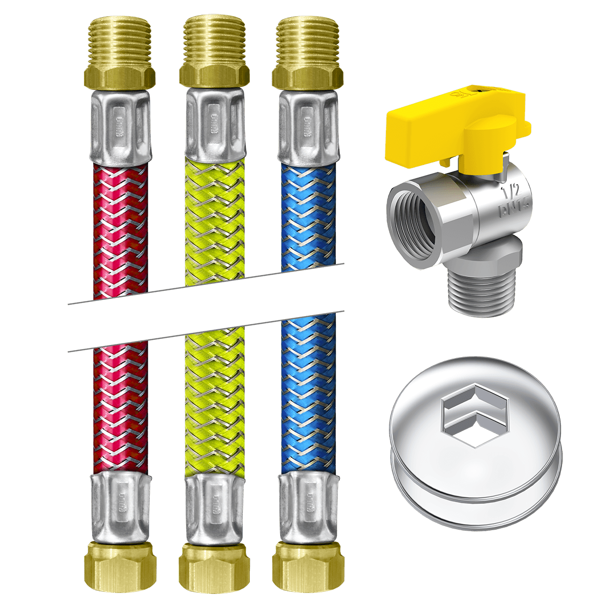 LIGAÇÕES FLEXÍVEIS PARA AQUECEDOR A GÁS - FLEX. GÁS M 1/2” x F 3/4” 40 cm - BIG