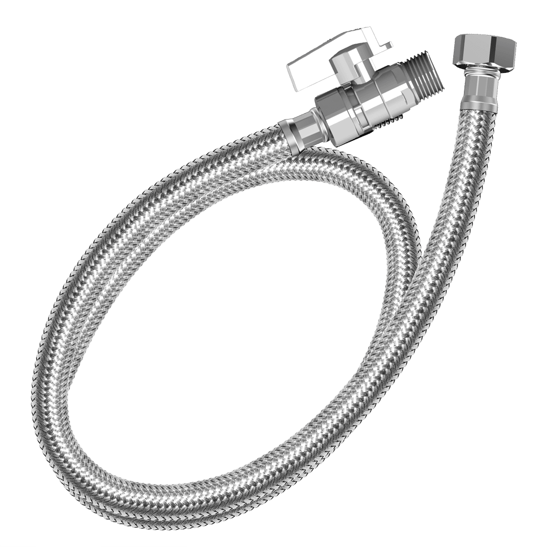 Flexible water hose, male to female, 1/2" with valve - 80 cm